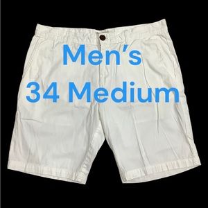 Men's Penguin 34 M Medium Chino Khakis Shorts Cotton Twill White 4 Pockets EUC